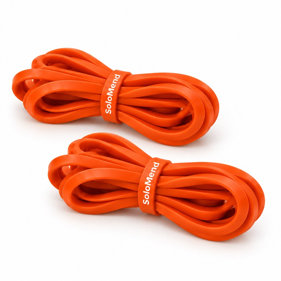 Two SoloMend resistance bands in brand orange