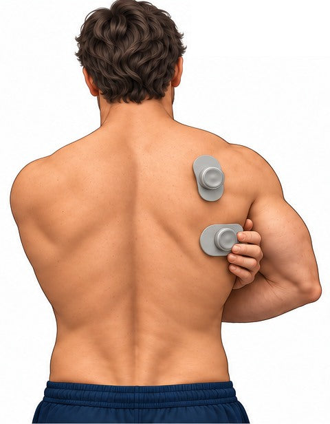 Reach under: hand under the armpit placing the lower pad just behind the rear armpit crease
