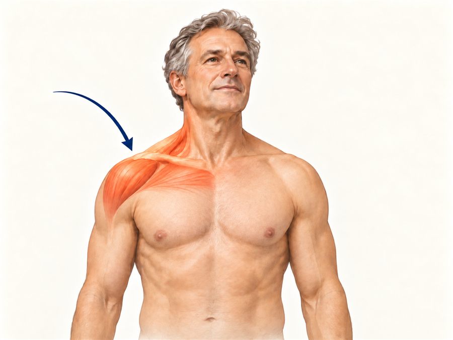 The front team: upper traps and the front of the shoulder, highlighted