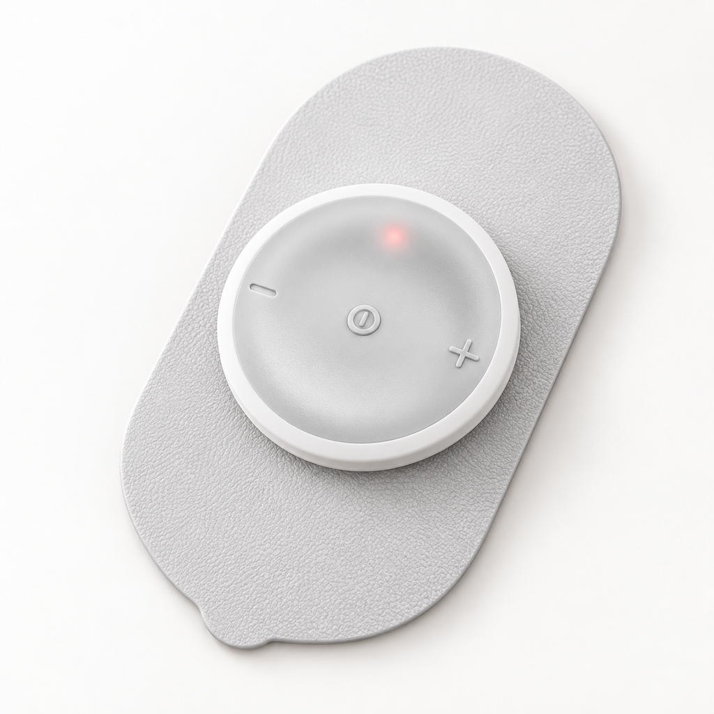 A SoloMend wireless pod on its reusable gel pad